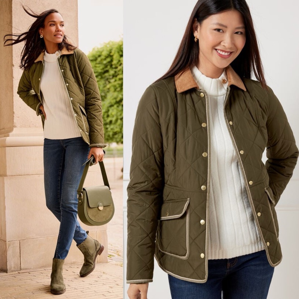 NWT Talbots Quilted Barn Jacket Green